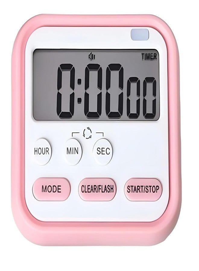 Eripeli Digital Kitchen Timer with Stopwatch Function - Large Display Countdown Timer with Loud Alarm, Magnetic Backing & Stand, Round Design for Cooking, Study, Work (Pink) - Image 1